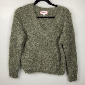 Green Pink Rose Sweater